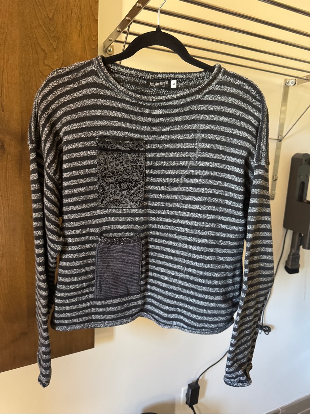 Lee Andresem Striped Patch-Pocket Sweater - Black & Gray